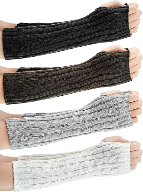 4 par stickade armvärmare handskar - vinterärmar - långa fingerlösa vantar - handskar
