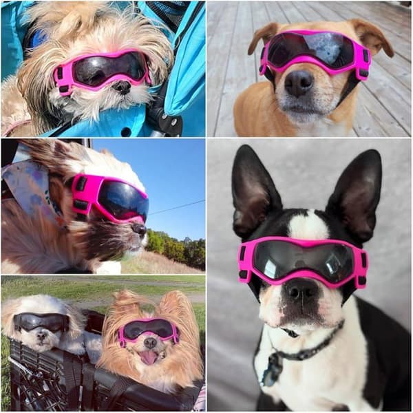 Pet Sunglasses, UV Protection, Windproof, Soft Frame, Pink, Suitable for Driving and the Beach.