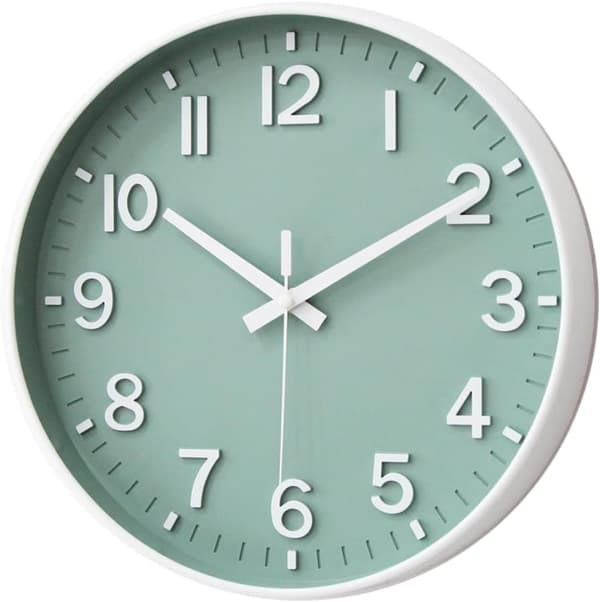 Väggklocka 30 cm Tyst Icke-tickande Klocka för Vardagsrum Sovrum Kök Kontor (Grön Vit)-FX- Grön vit Green white