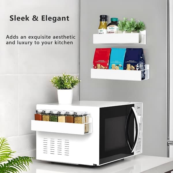 Magnetic Shelf 2-pack for Refrigerator with 4 Hooks Metal Spice Rack Kitchen Storage Organizer white white