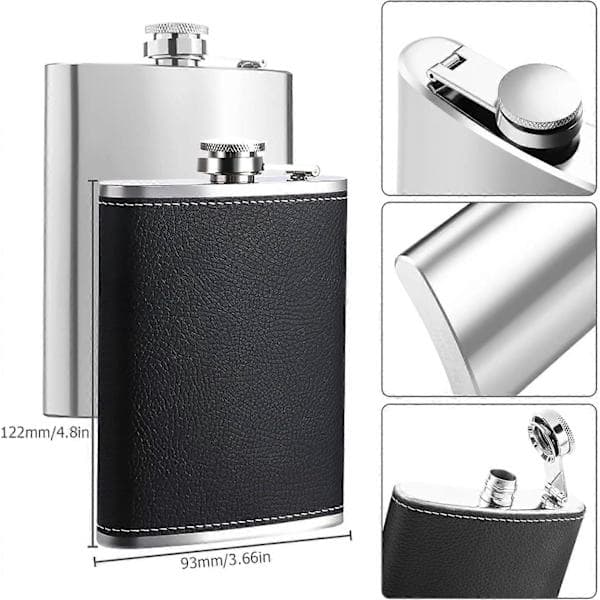 Stainless Steel Flask Set: 227ml Flask with Funnel, 227ml Flask, Suitable for Carrying Alcohol