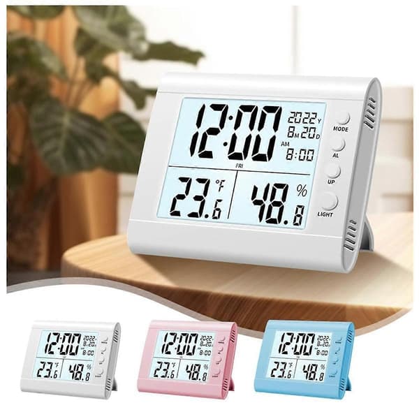 LED-display elektronisk klocka med dag och datum stereo digital display snooze väckarklocka inomhustemperatur bordsklocka, B