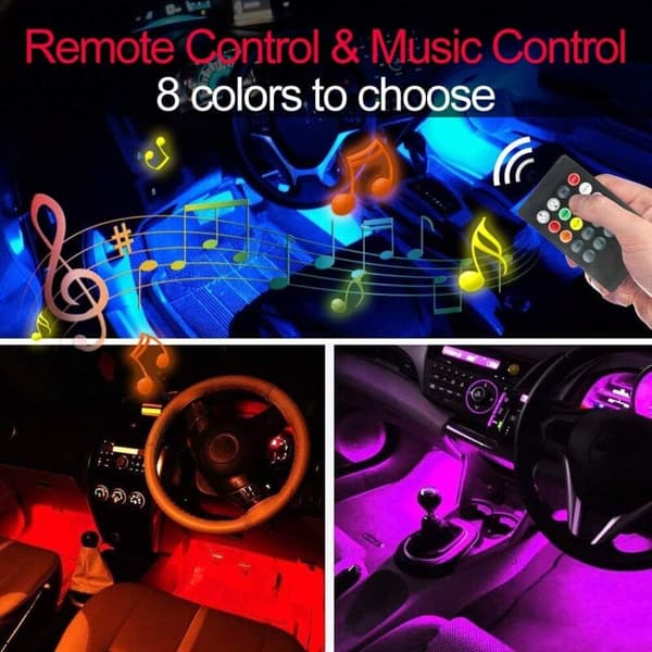 72 LED Car Interior Light RGB 8 Modes LED Strip Light Car Interior Atmosphere Lighting with USB Port, Wireless Remote Control