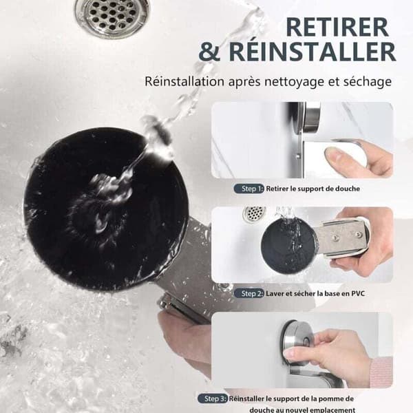 Adjustable Shower Head Holder with Suction Cup - Stainless Steel, Wall Mount No Drilling, 4-Angle Adjustable, Nickel, Compatible with All Brands