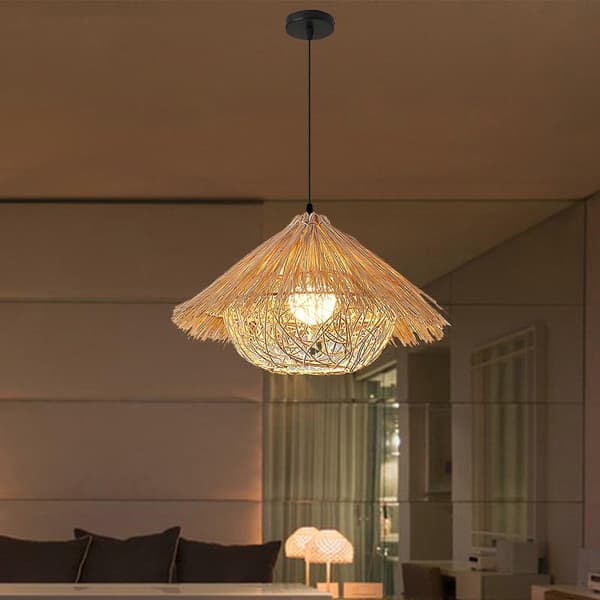 Vævet Pendellampe Rustik Vævet Loftslampe til Spisestue Entré Hotel