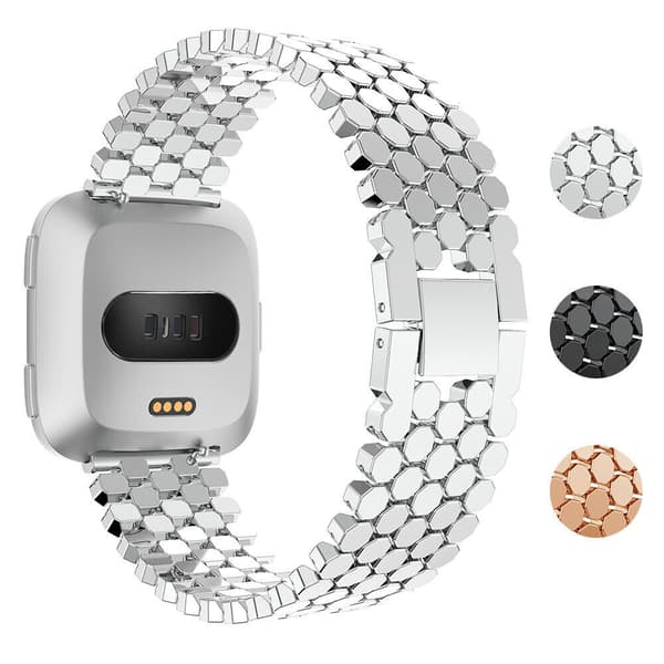 Armbånd i rustfritt stål for Fitbit Versa Series Smartwatch - Fiskeskjell-design Sølv Fitbit Versa Sølv Silver