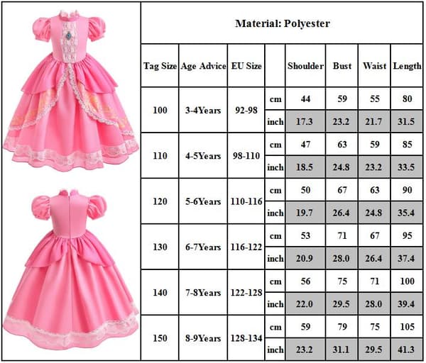 Super Mario Brothers Barn Prinsesse Peach Kjole til Halloween 150cm 150cm