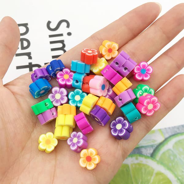 100 Soft Ceramic Beads Mixed with Fruit and Cartoon Perforated Beads, Sliced DIY Bracelet Beading Material (Santa Claus)