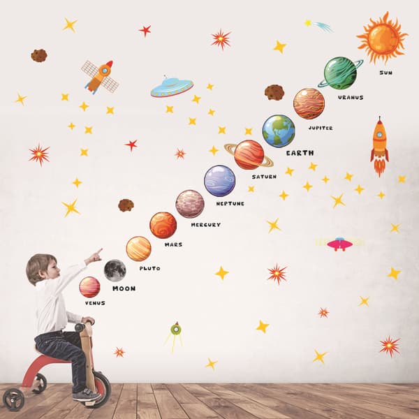 Nine Planets Wall Stickers Creative Kids Room Background Wall Decoration PVC Graffiti Stickers