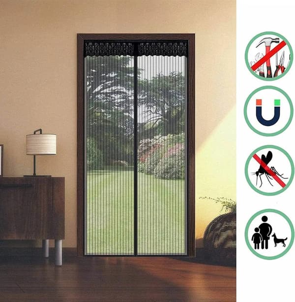 Sort magnetisk fluenetdør 120x220cm, insektbeskyttelse til balkon
