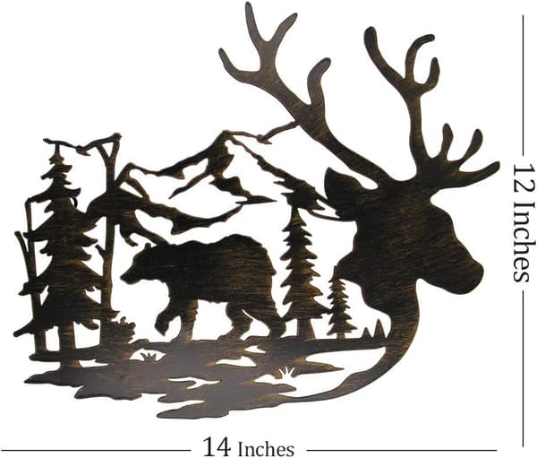 Metal Wall Art - Deer and Bear in the Forest Pine Wall Decor H