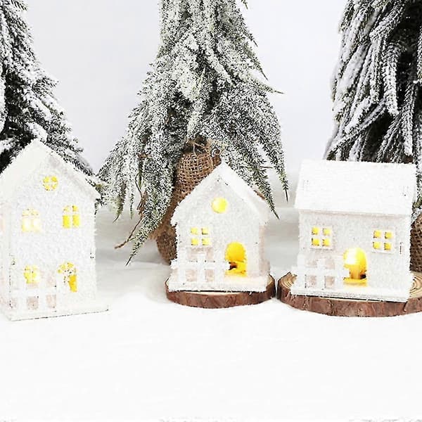3-delad Julby Illuminerade Vit, Mini Ljus Hus Gäst Hus, Jul Lykta LED