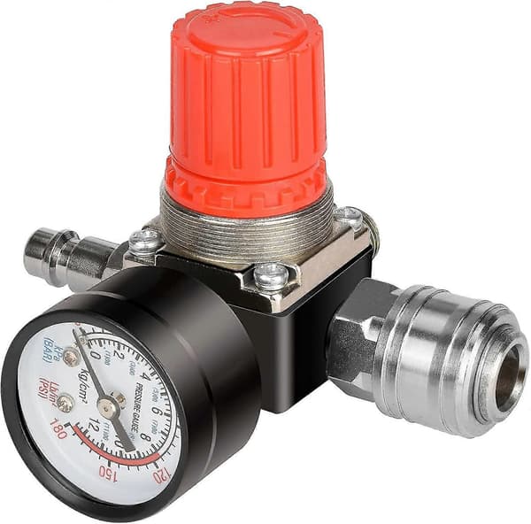 1/4\" Trykkluftregulator, EU-standard Trykkregulator, 4-hulls Trykkregulator med Trykkmåler for Kompressor