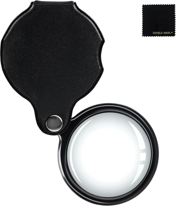 Pocket Magnifier 10X Portable Foldable with Rotating Protective Case for Reading Inspection Students Seniors Black
