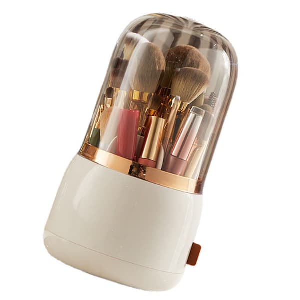 Makeup Brush Holder Multifunctional Brush Organizer Home Rotating Dustproof Cosmetic Makeup Brush Container White