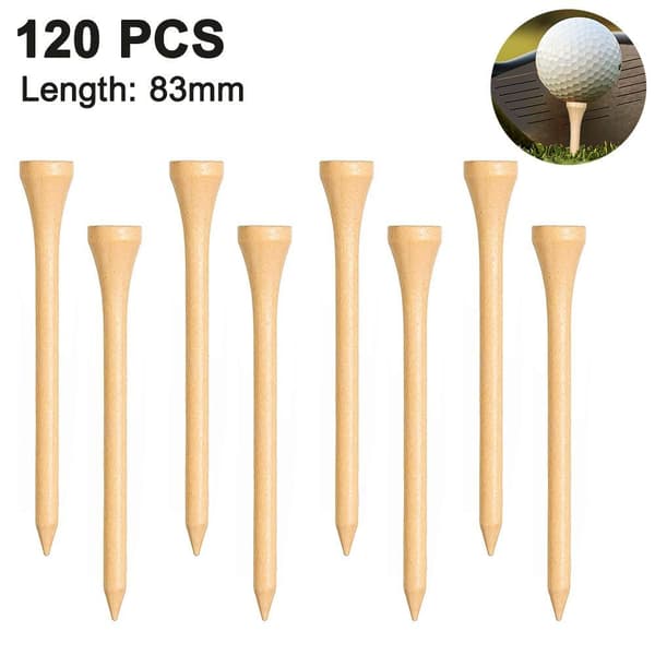 Golftee-sett i bambus, 120 stykker, trefarge, 83 mm
