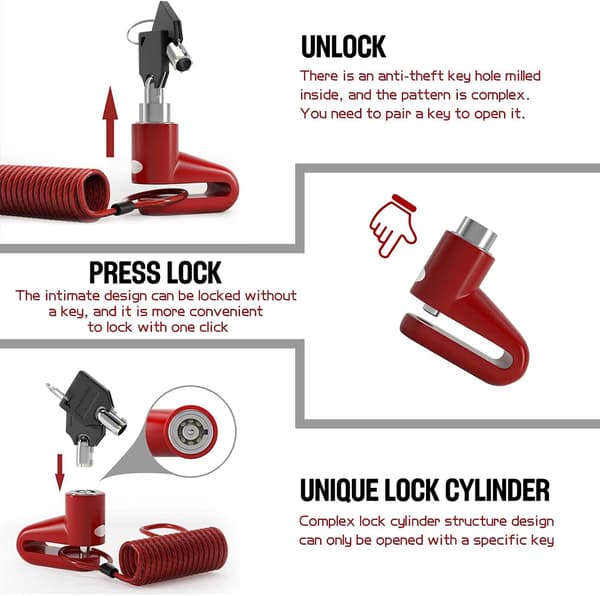 Electric Scooter Anti-Theft (Red), Accessory Padlock, Disc Lock +