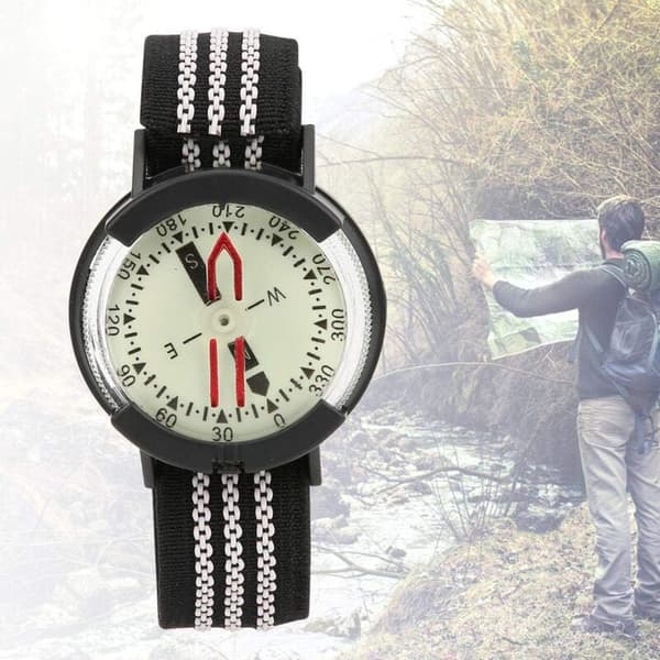 Waterproof Wristwatch with Compass for Outdoor Use, Adjustable Camping Compass Watch