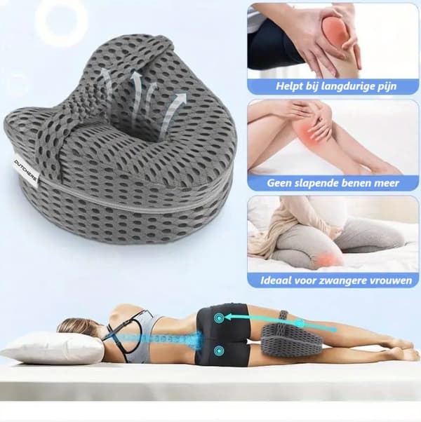 Orthopedic Knee Pillow with Adjustable Strap, Breathable Support Pillow with Washable Cover for Side Sleepers, Grey