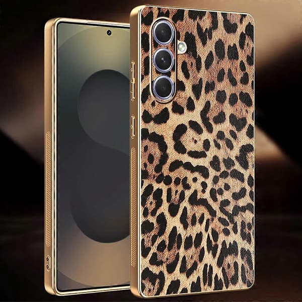 Compatible Case for Samsung Galaxy A54 5G, Leopard Print PU Leather Coated TPU + PC Electroplated Phone Cover