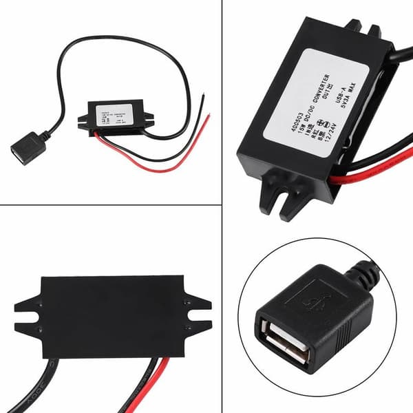 DC-DC Step-Down Converter 12V/24V to USB 5V 3A Converter Waterproof Cable Converter