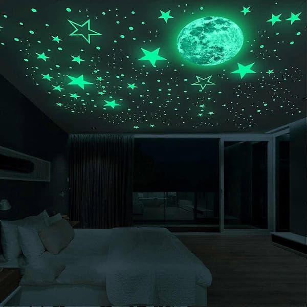Realistic 3D Luminous Stickers, 435pcs Luminous Dots Stars And Moon DIY Wall Decals For K