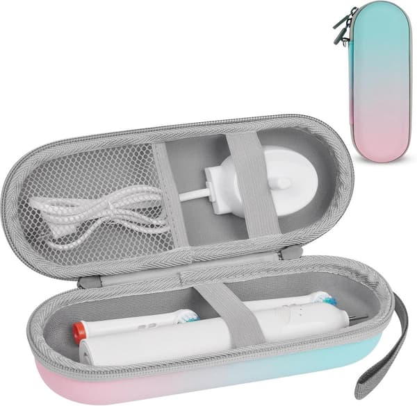 Electric Toothbrush Travel Case, PU Leather Hard Case, Light Blue + Pink, Box Only