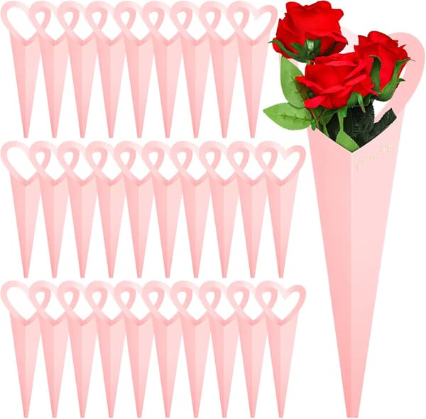 30 Blomsterbuketposer, Hjerteformede Æskeomslag til Indpakning, Valentinsdag