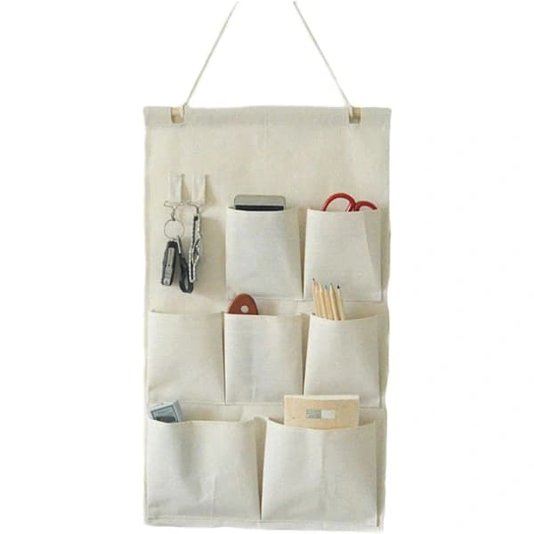 Hanging Storage Bag for Linen/Cotton Wardrobe Door with Hooks (Seven Pockets)