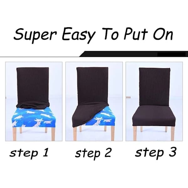 Set med 4 stretchiga stolsöverdrag för matstolar, stretch-spandex med elastiska band, stora matstolsöverdrag i sammet (mörkgrå)