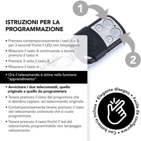 Universal Remote Control for Gates 433.92 MHz for Automatic Gates, Long Range, with 12V Battery Included (3-pack)