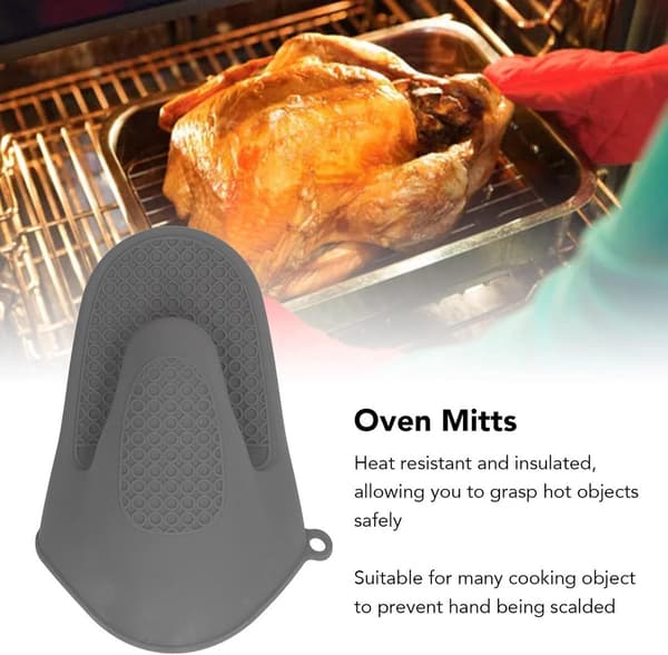 Heat Resistant Silicone Gloves Non-Slip for Baking Grilling Cooking Microwave Safe Grey
