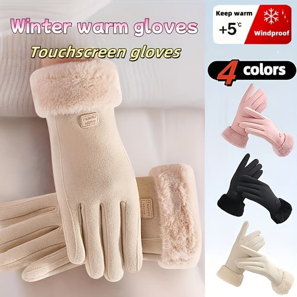 Vinterhandsker til kvinder, fortykkede, touchskærmskompatible, 4 farver 【Sort】 【Svart】
