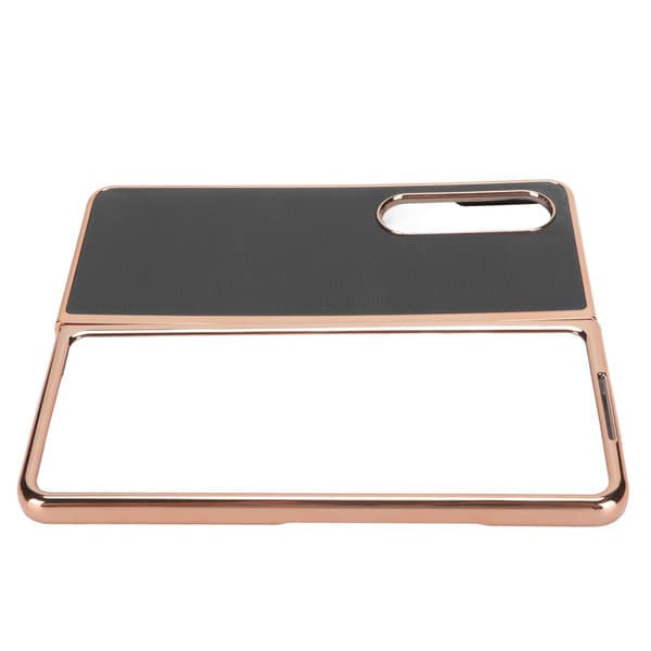 Phone Case Protective Cover for Samsung Galaxy Z Fold 4 Nano Plating Genuine Leather Scratch Resistant Black
