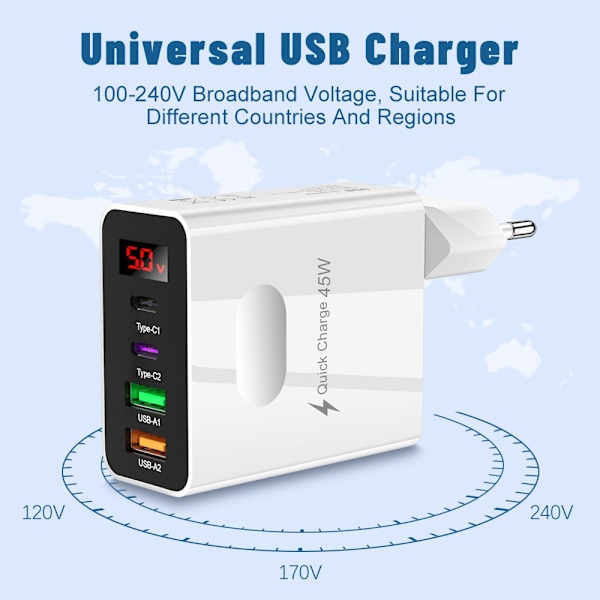 Mobilladdare Multi Laddningshuvud VIT EU-KONTAKT EU-KONTAKT Vit White EU Plug-EU Plug
