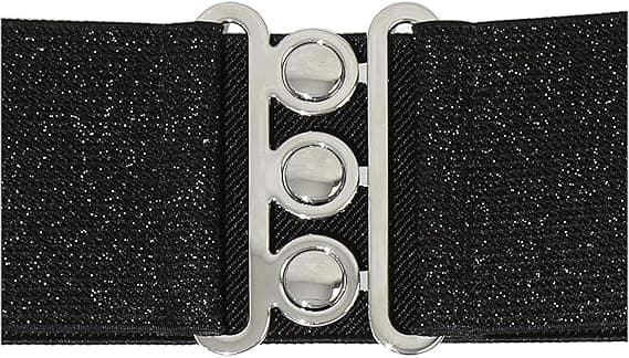 Elastisk damebelte, bredt belte med 3 knappers spenne, vintage stil