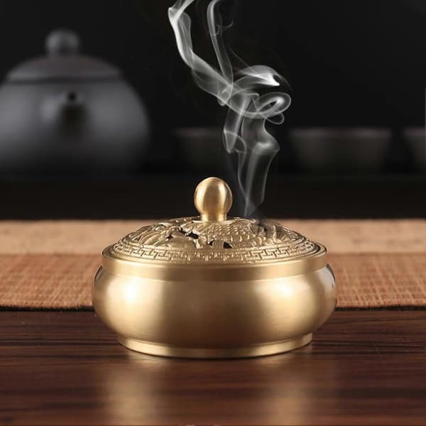 Incense Burner with Lid, Engraved, Electroplated, Decorative Double Fish Pattern, Incense Holder, Home Decor