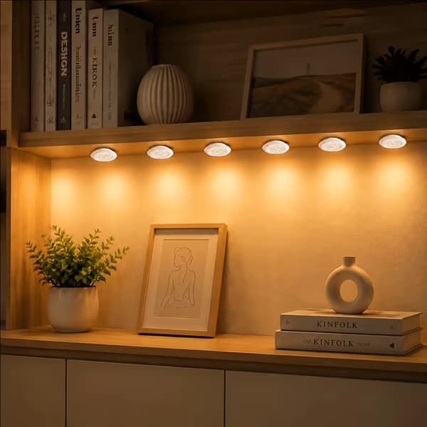 3 st COB runda LED-skåpslampor, intelligent fjärrkontroll dimning (med timer), varmt ljus