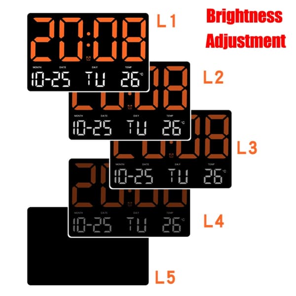 Large LED Digital Clock with 5 Modes, Adjustable Brightness, Temperature, Silent Electronic Clock (Red Dual Color)
