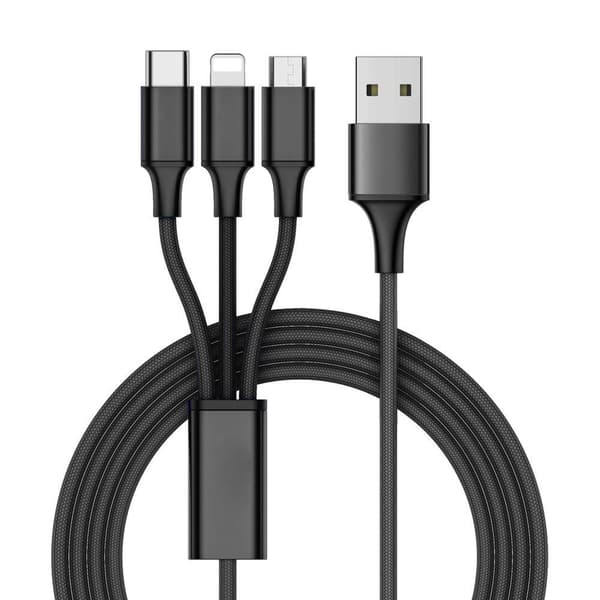 2-pakka laturi - latauskaapeli Multi 3in1, USB-C, Micro-USB, iPhone - 1,2 m