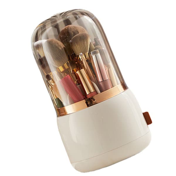 Makeup Brush Holder Multifunctional Brush Organizer Home Rotating Dustproof Cosmetic Makeup Brush Container White