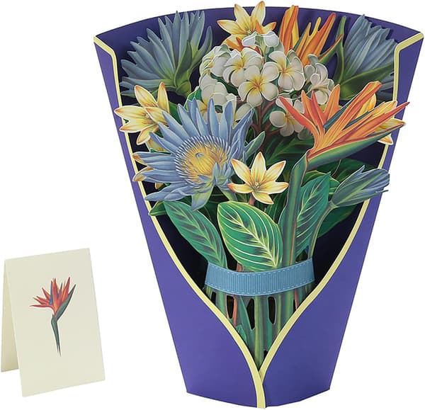 3D Pop Up-kort, 12 tommer evige blomsterbuketter gratulasjonskort
