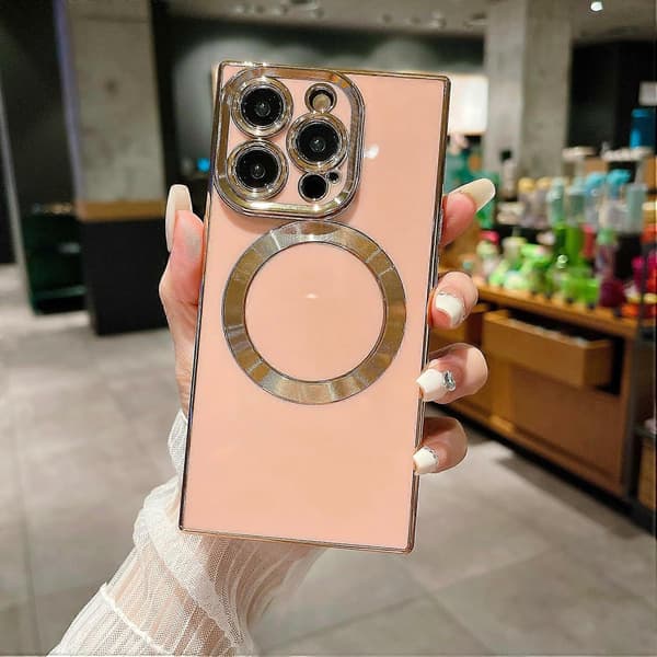 iPhone 15 Pro [MagSafe Compatible] Full Camera Protection & Electroplated Reinforced Corner Protection Shockproof Soft TPU Edge Bumper Case (Pink)