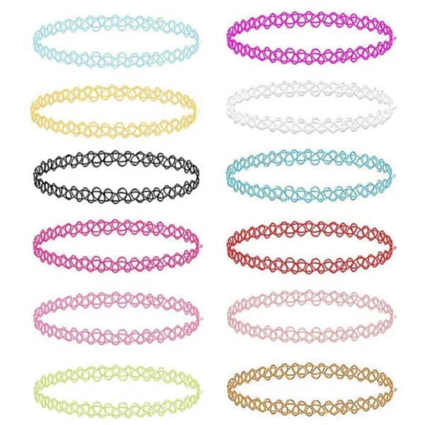 12-pack trendy colorful stretch lace choker necklaces