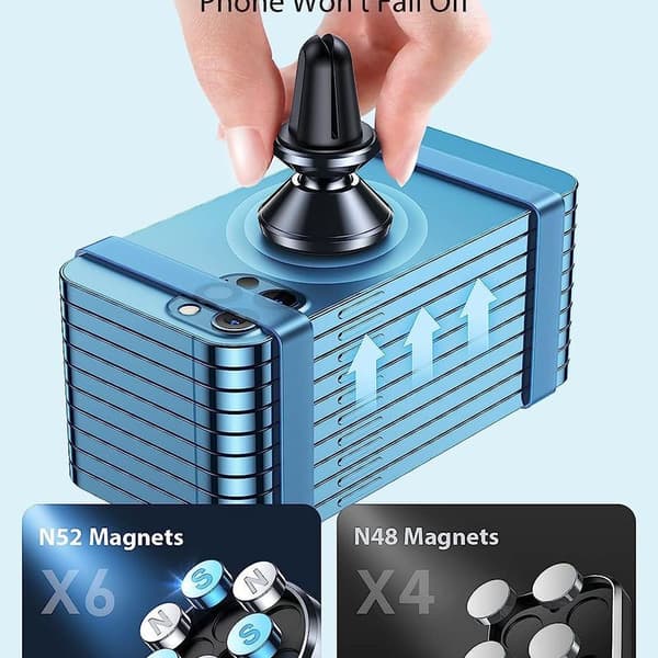 Mobiltelefonholder bilmagnet ventilation, universelt biltilbehør - sort