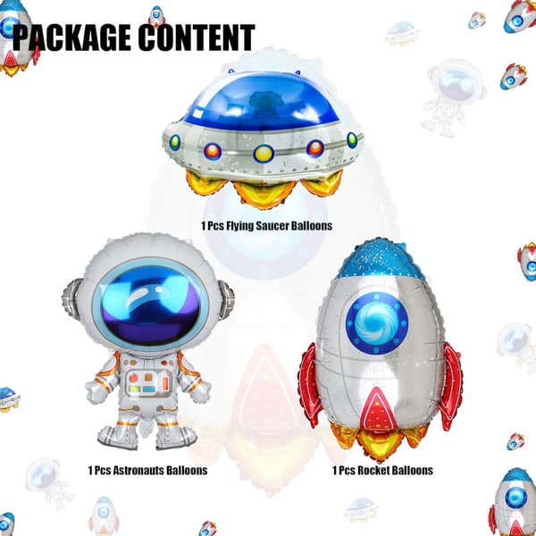 Outer Space UFO Theme Rocket Astronaut Flying Saucer Large Mylar Foil Balloon Birthday Party Decorations Kit