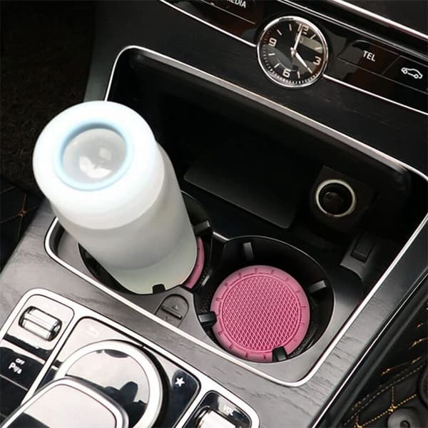 4 pcs Car Steel Holder Coasters Non-Slip Universal Insert Fits Most Interiors (Pink)