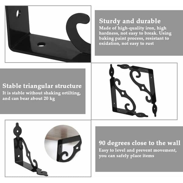 L-shaped iron wall bracket, triangular shelf, 140 x 110 mm, bracket and mount for carport, 4-pack (black)