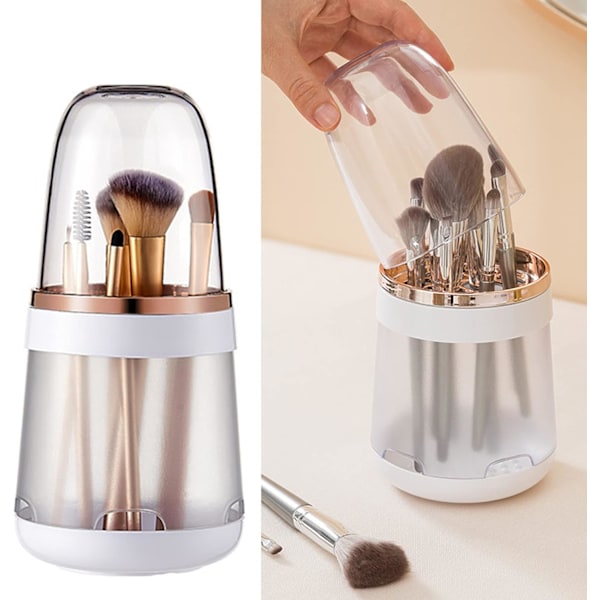 Makeup Brush Organizer with Protective Lid - White, Detachable