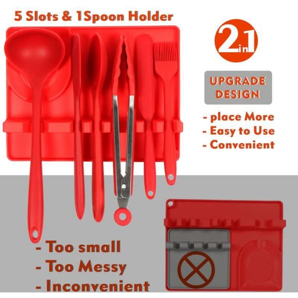 Kitchen Spoon Holder Fork Spatula Rack Shelf Organizer Silicone Gel Spoon Rest Eating Utensil Rest Non-slip Spoon Pad C